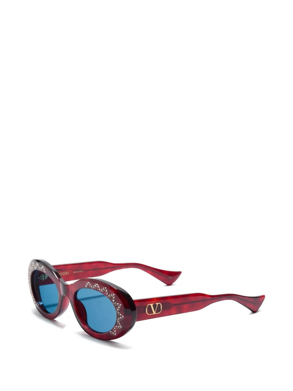 VALENTINO GARAVANI EYEWEAR crystal-embellished oval-frame sunglasses Rood