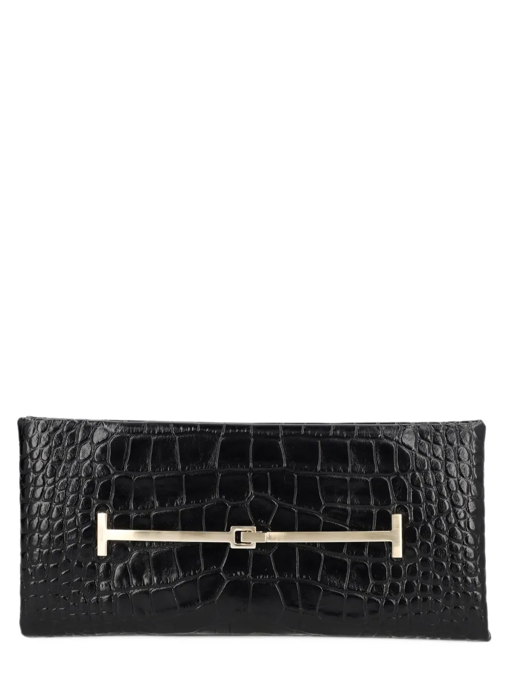 TOM FORD Leren clutch met krokodillen-print Zwart