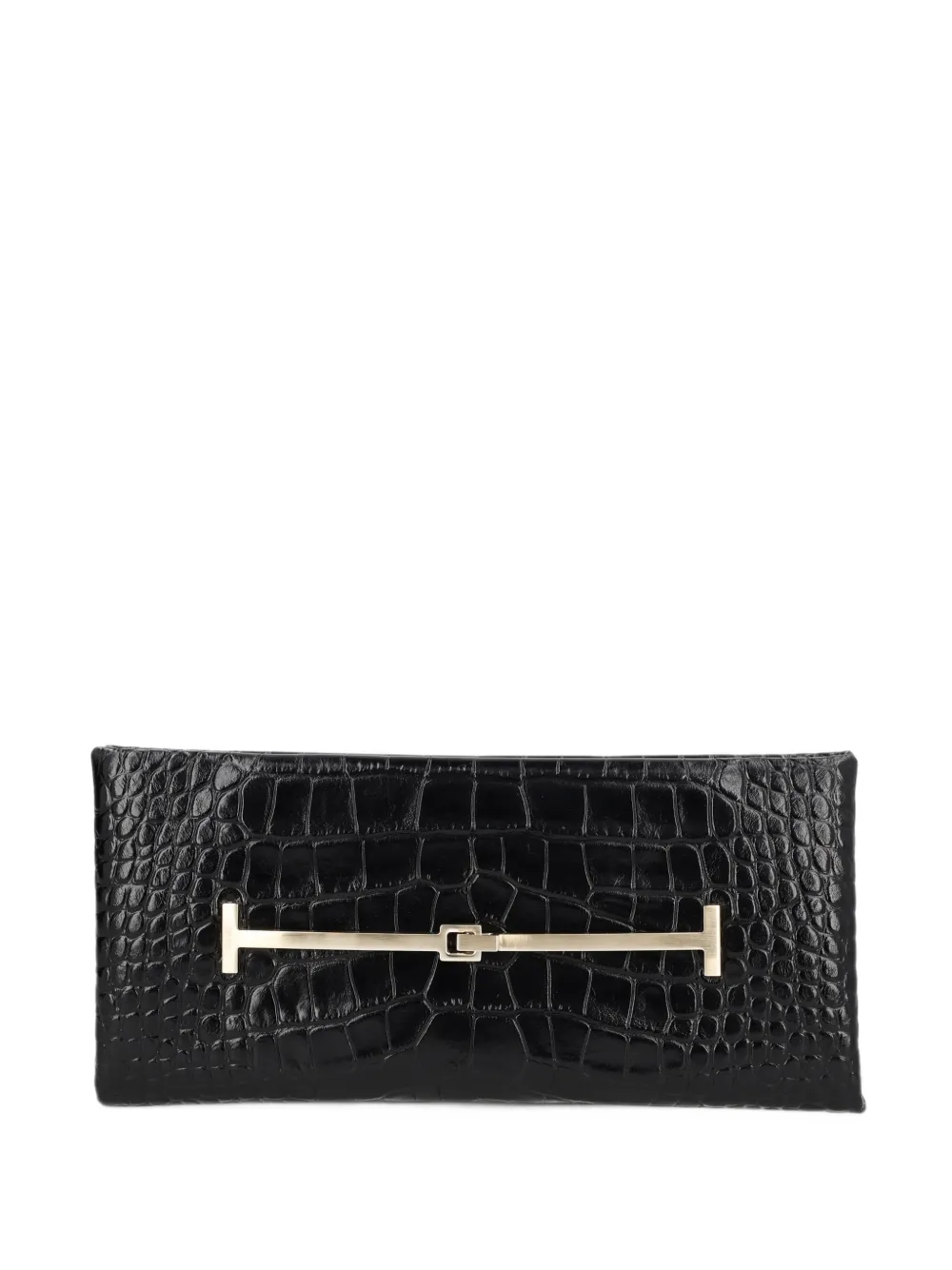 TOM FORD tumbled printed crocodile leather arc clutch bag - Schwarz