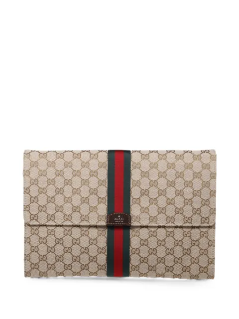 Gucci medium GG Supreme Web-stripe clutch bag