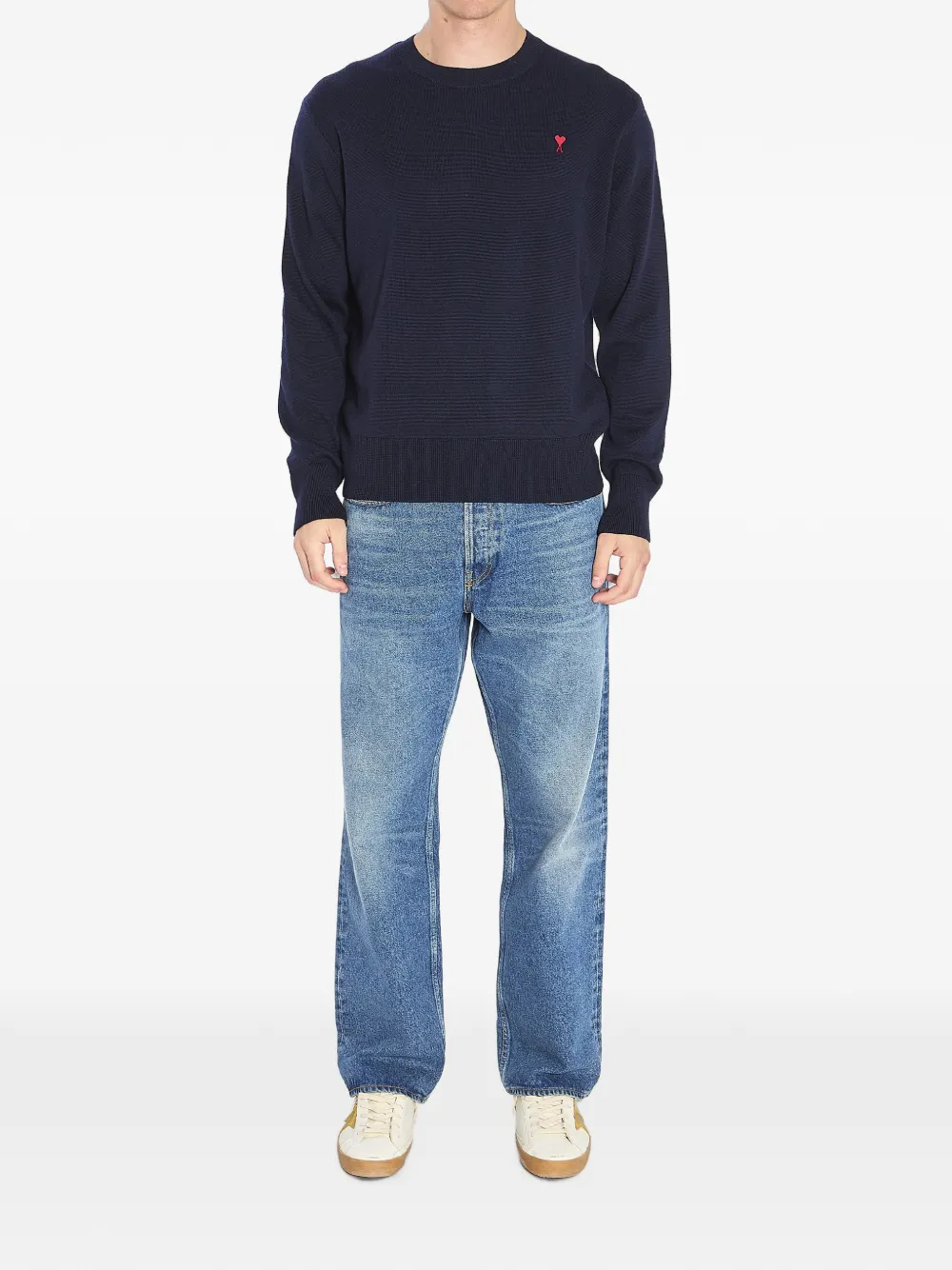 AMI Paris Wollen trui met ronde hals en Ami de Coeur Blauw