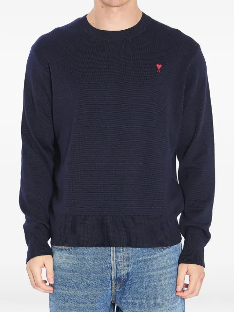 AMI Paris blue crewneck wool sweater with Ami de Coeur