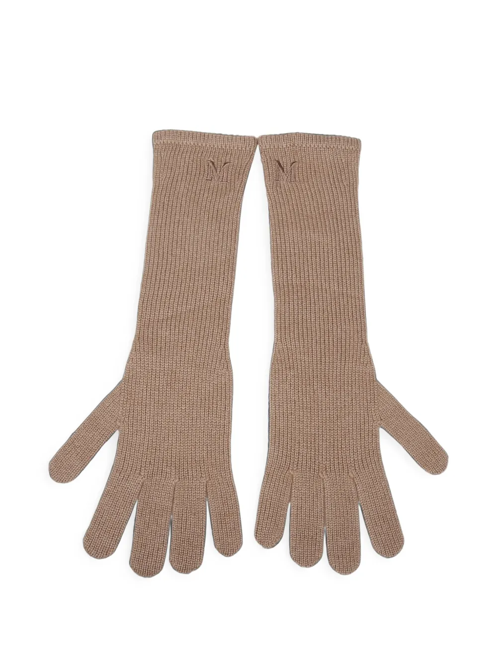 Max Mara Ribbed-knit Logo-embroidered Gloves In Brown
