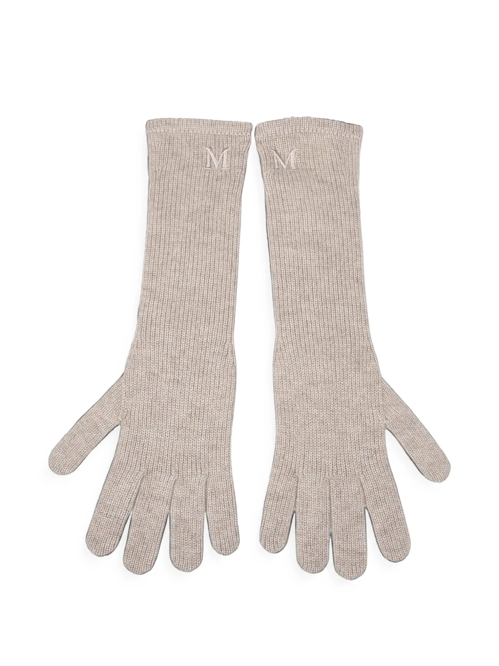 Max Mara Ribbed-knit Logo-embroidered Gloves In Neutrals