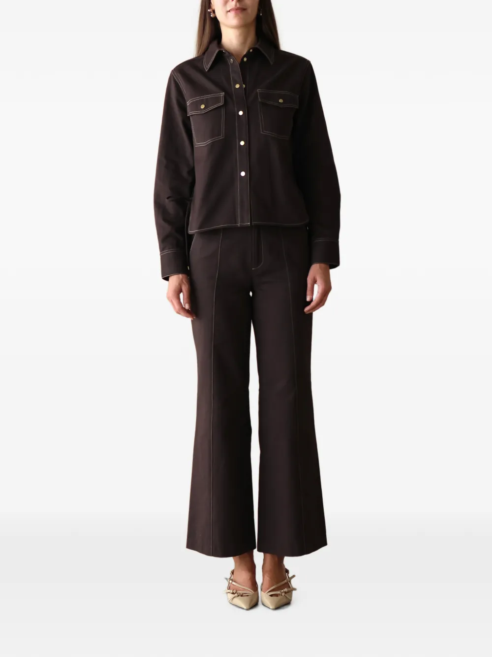 HEVRON Verena broek met contrasterende stiksels Bruin