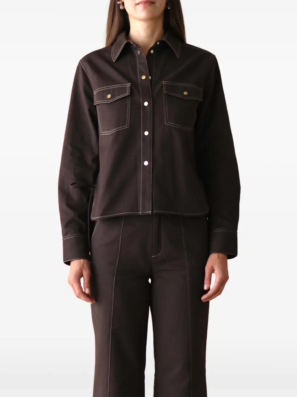 HEVRON Fiora contrast-stitch overshirt - Marrone