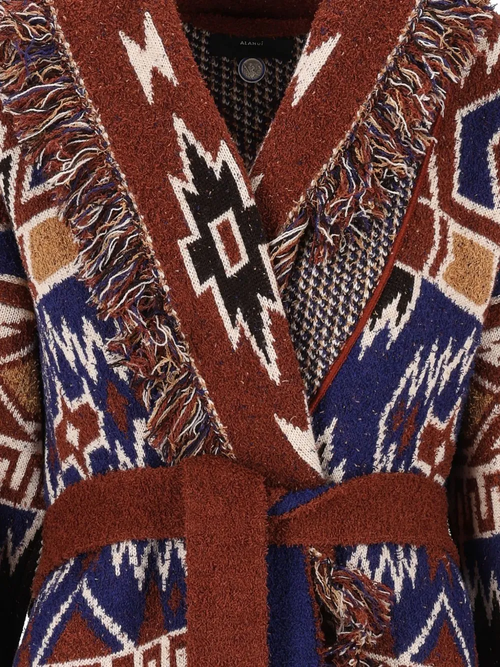Alanui The Amazing Journey fringed jacquard cardigan Bruin