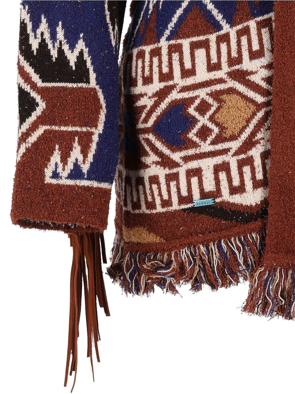 Alanui The Amazing Journey fringed jacquard cardigan Bruin