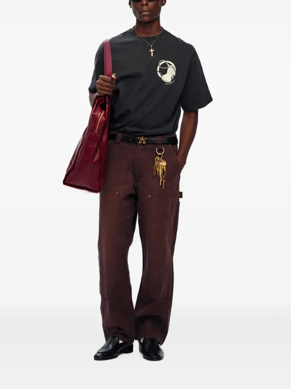 Willy Chavarria Broek met geborduurd logo Bruin