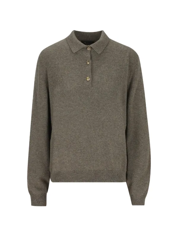 Loro Piana Classic Cashmere Polo Top in Brown