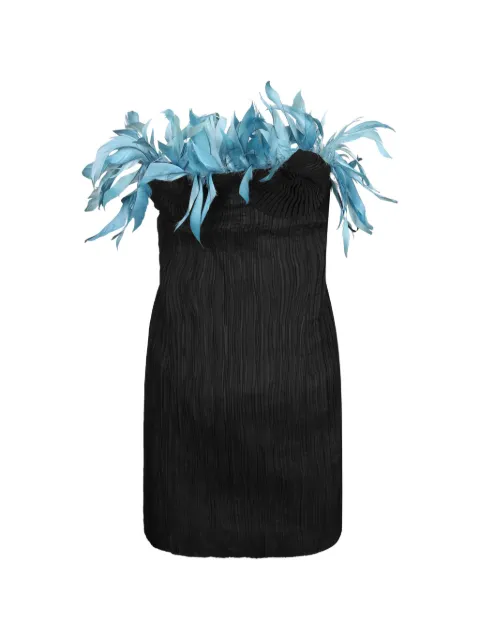 Amen feather-trim plissé-effect mini dress