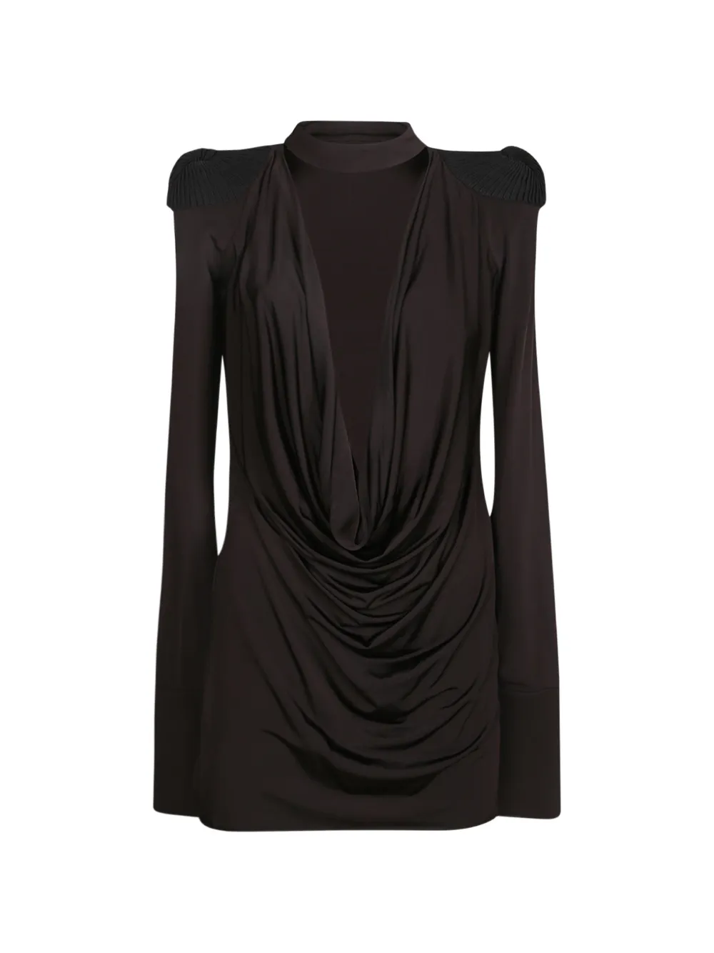 Amen draped epaulette-detail mini dress - Braun