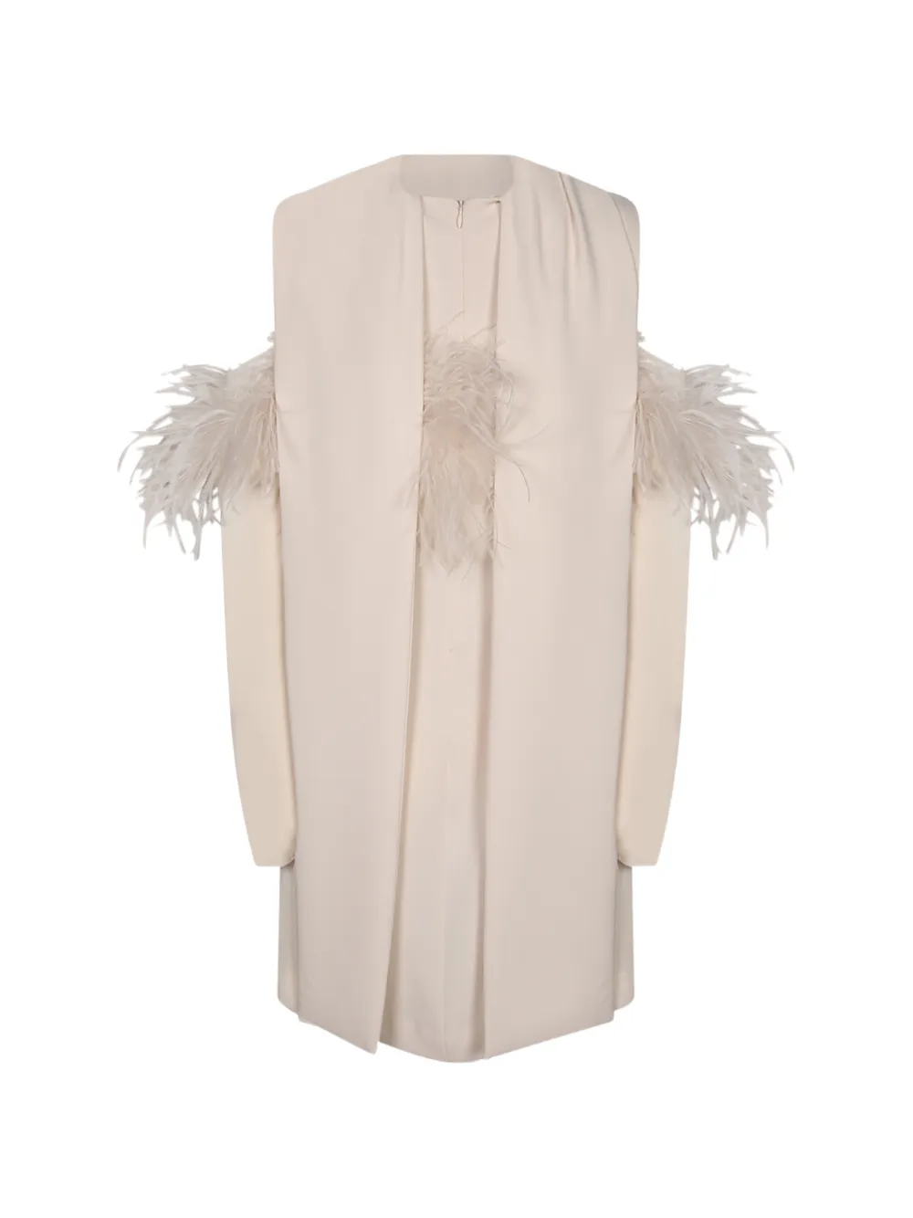 P.A.R.O.S.H. Mini-jurk met veren afwerking en open schouders Beige