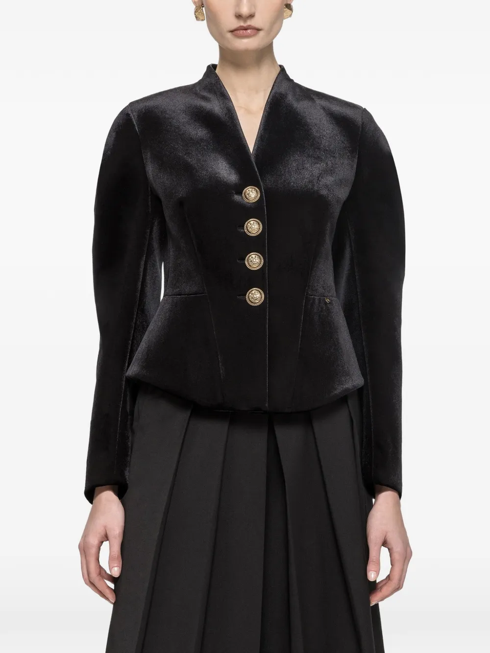 Nissa Fitted Velvet Jacket In Black