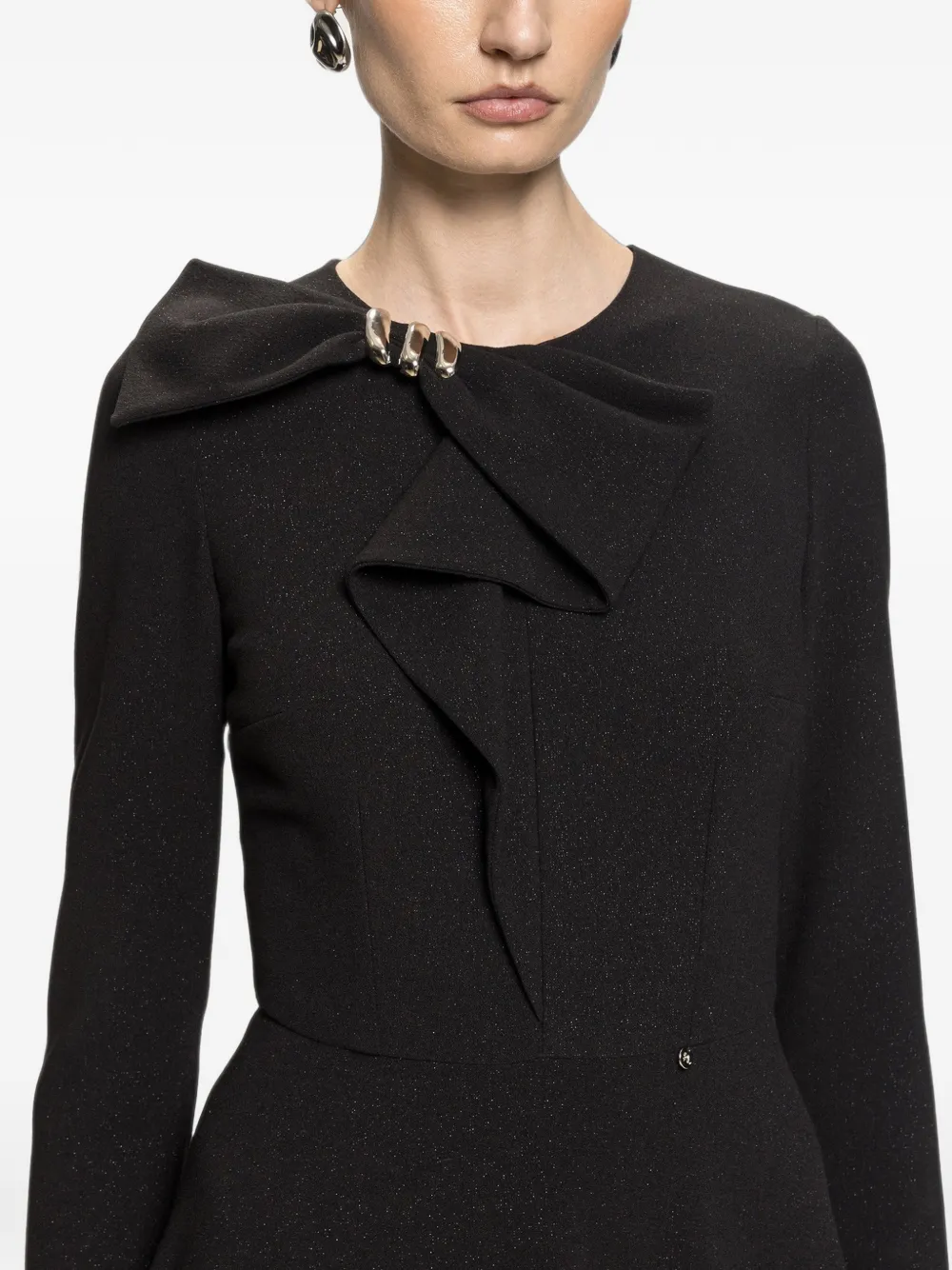NISSA Lurex crêpe midi-jurk met strikdetail Zwart