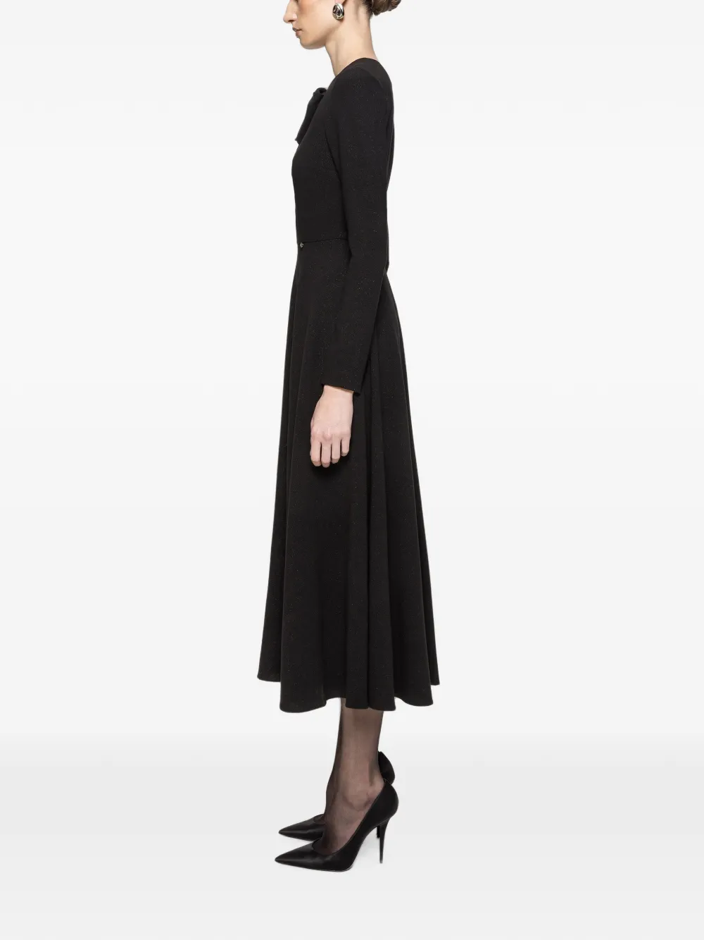 NISSA Lurex crêpe midi-jurk met strikdetail Zwart