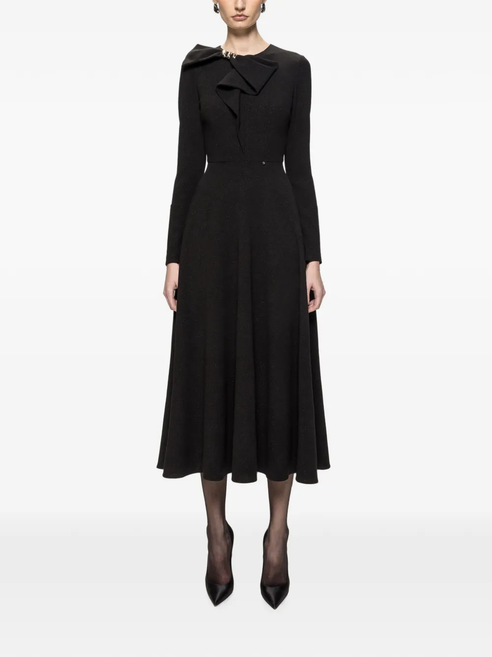 NISSA lurex crepe bow-detail midi dress