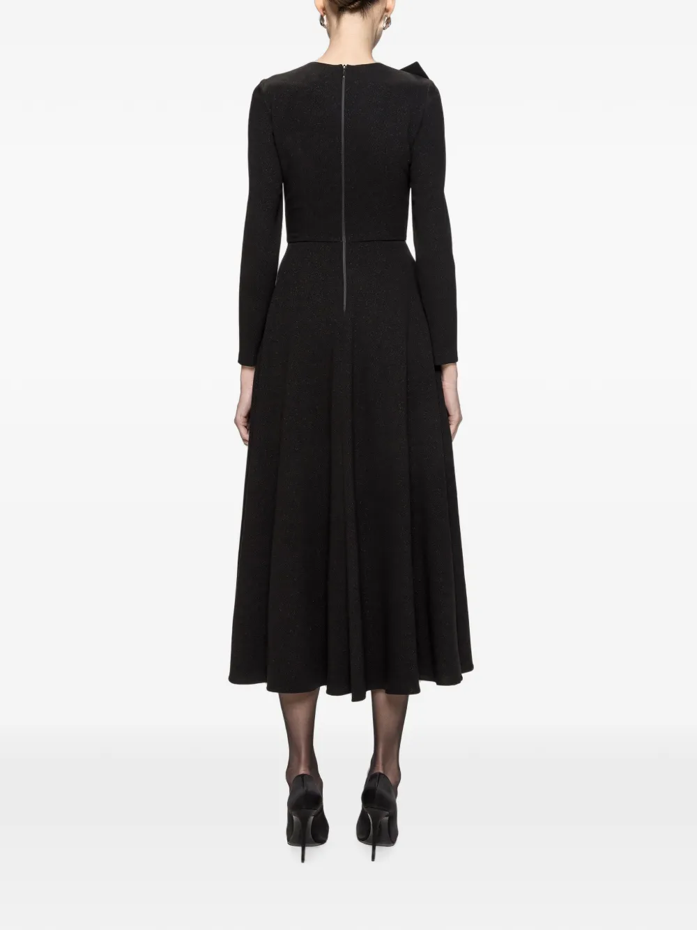 NISSA Lurex crêpe midi-jurk met strikdetail Zwart