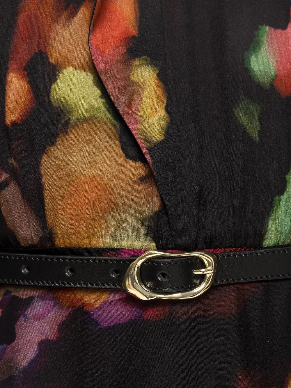 NISSA Zijden midi-jurk met bloemen en strik Zwart
