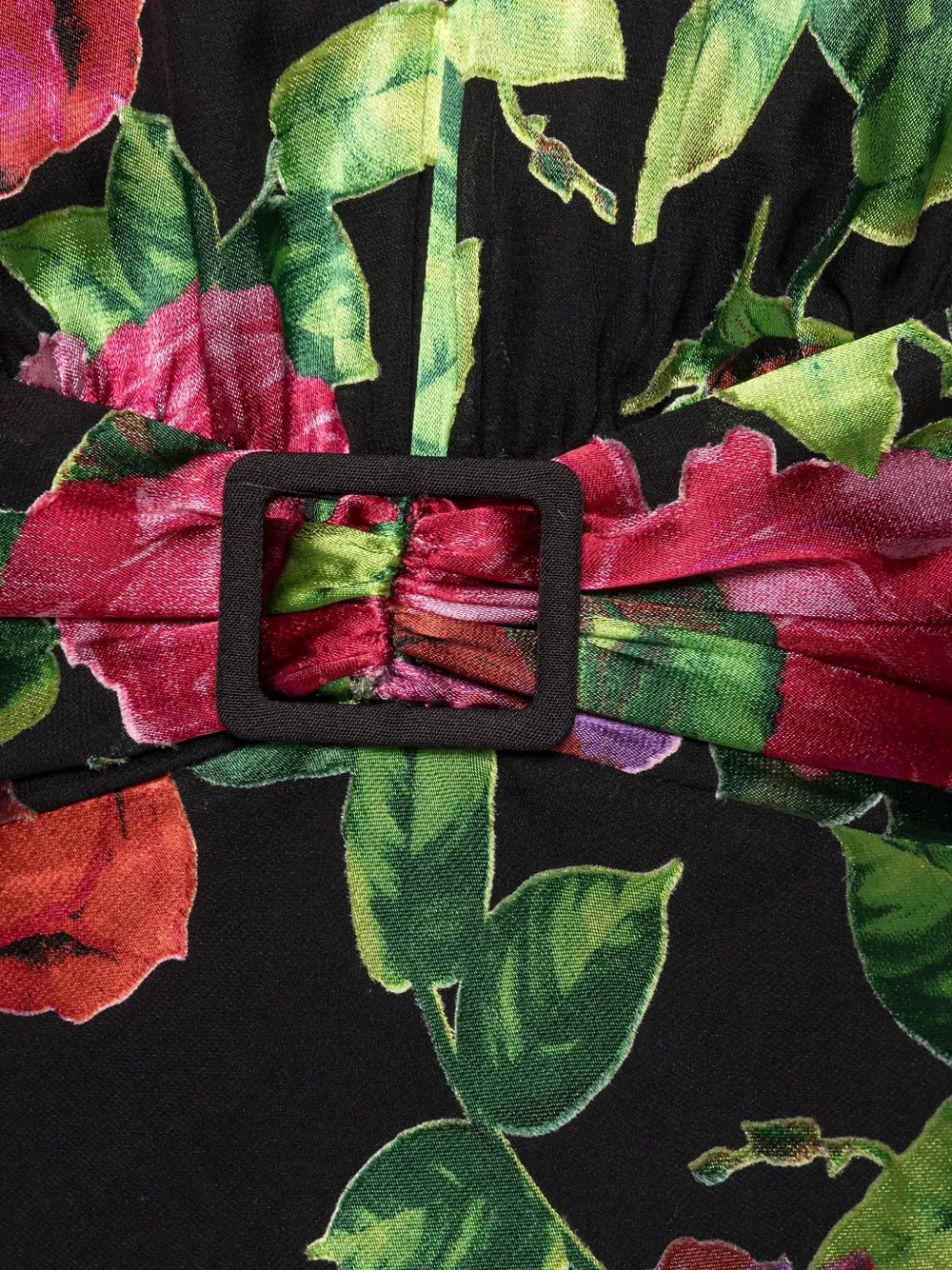 NISSA Zijden en viscose midi-jurk met bloemen Zwart