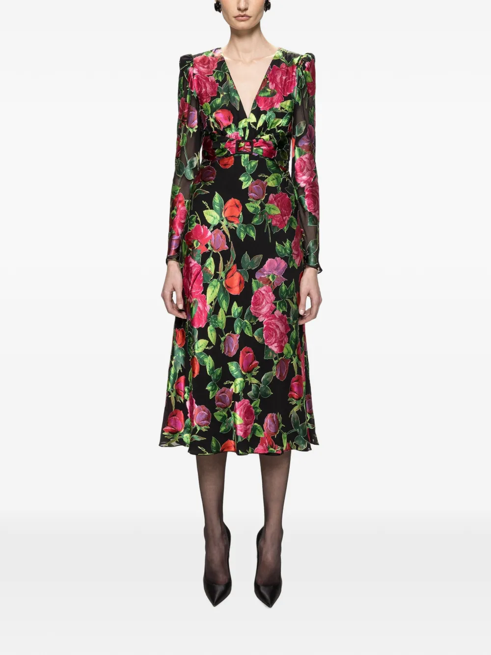 NISSA floral silk and viscose midi dress
