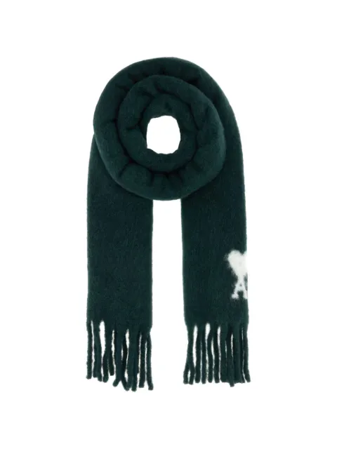 AMI Paris green alpaca scarf with Ami de Coeur