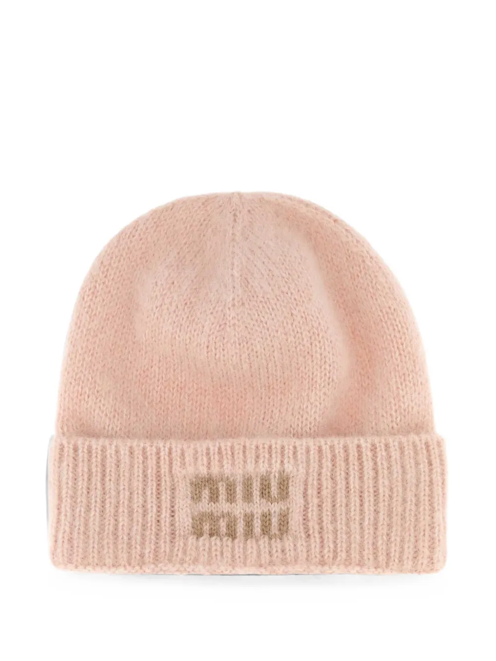 Miu Miu logo-embroidered mohair-blend beanie hat - Rose