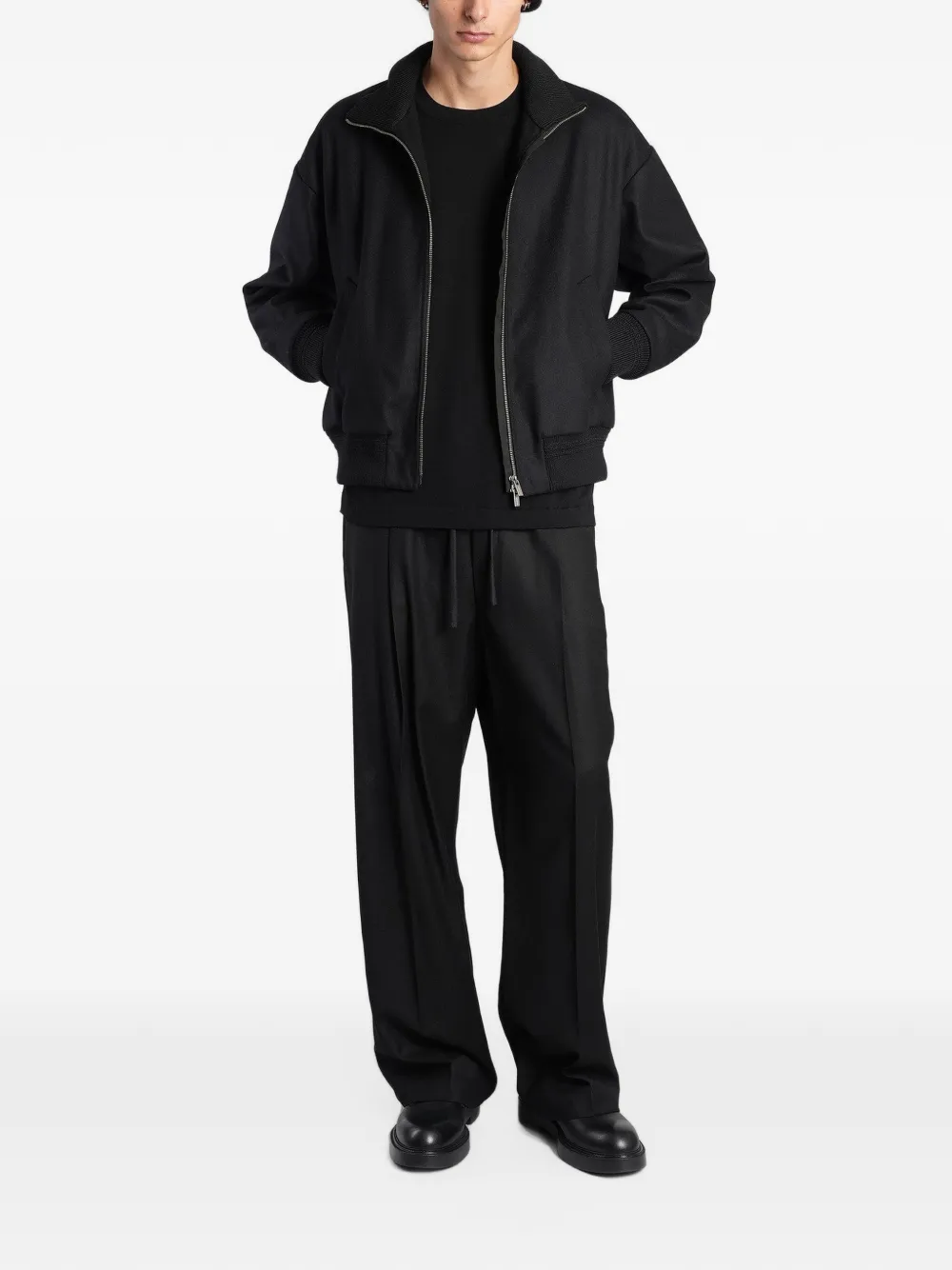 Barena zip-up ribbed-trim bomber jacket Zwart