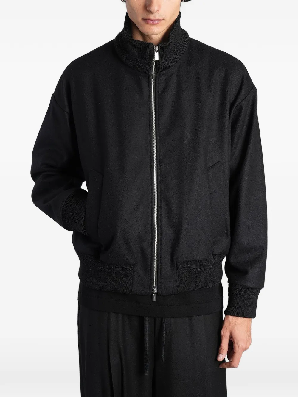 Barena zip-up ribbed-trim bomber jacket Zwart