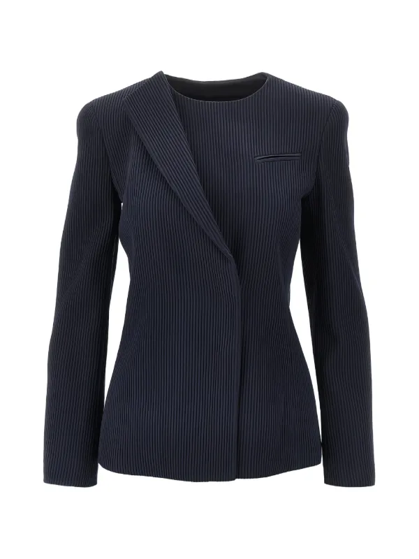 Emporio Armani Asymmetric Ribbed Blazer in Blue