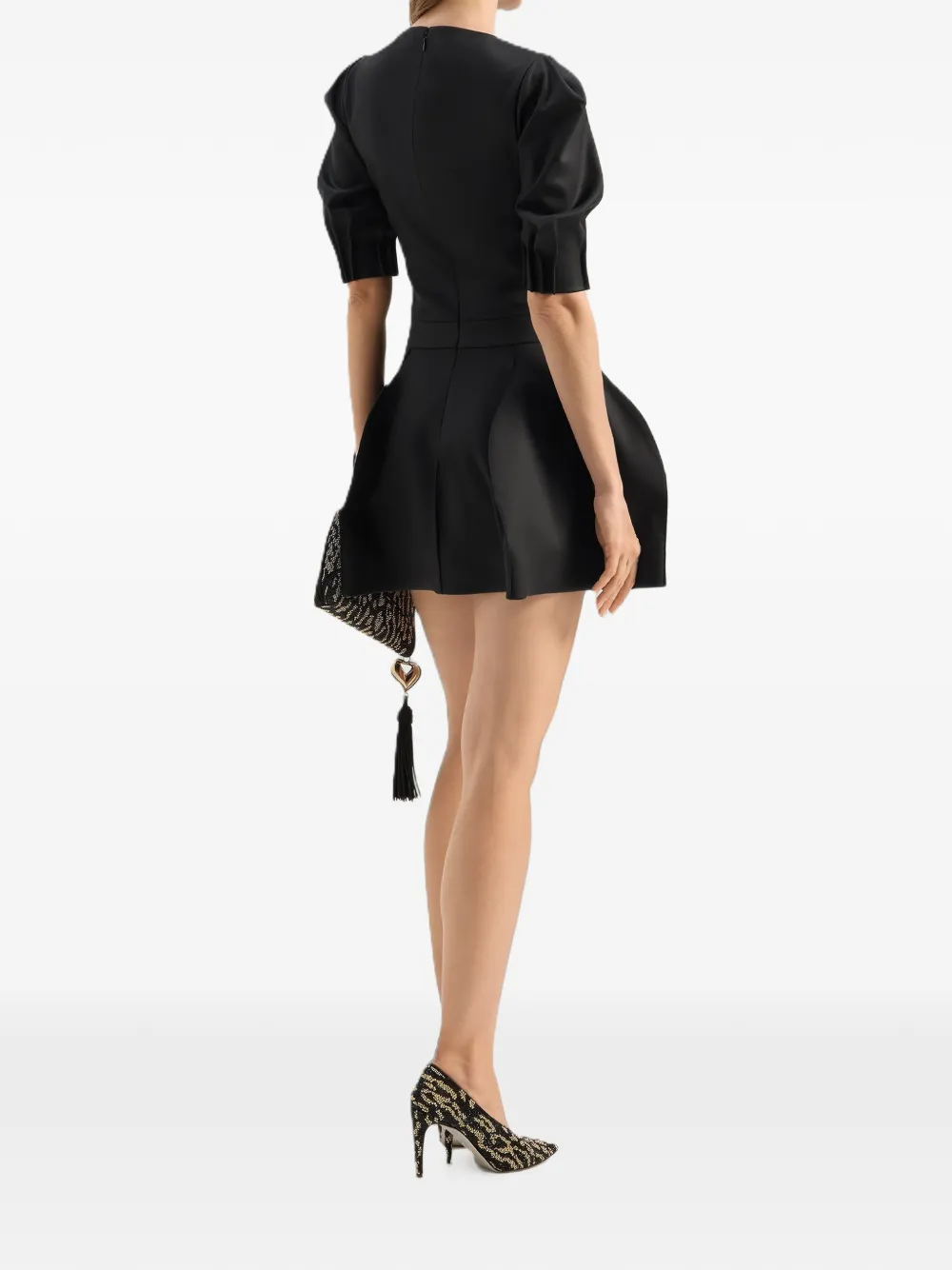 Genny Mini-jurk met pofmouwen en plooien Zwart