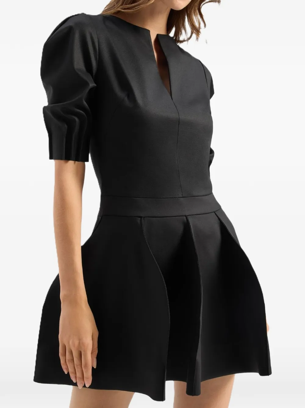 Genny pleated puff-sleeve mini dress - Nero