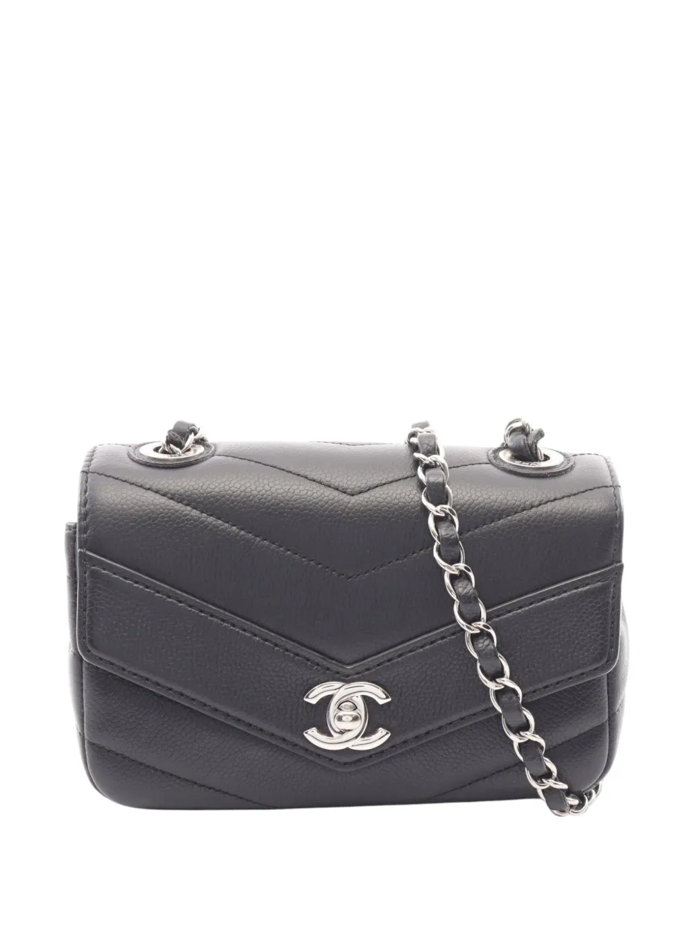 CHANEL Pre-Owned 2017-2018 Mini Chevron Caviar Data Center Envelope Flap crossbody bag - Nero