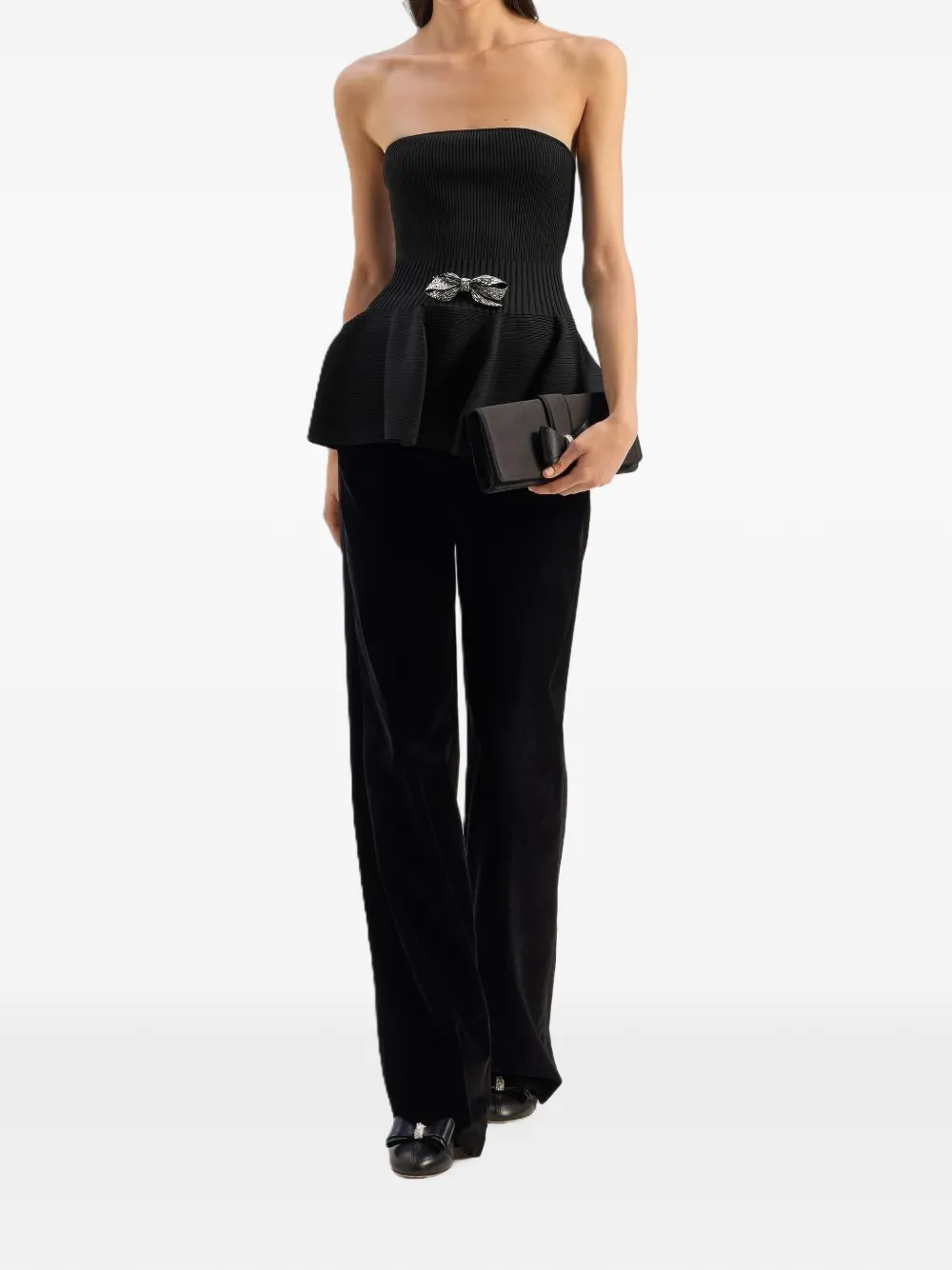 Genny Peplum top verfraaid met strik Zwart