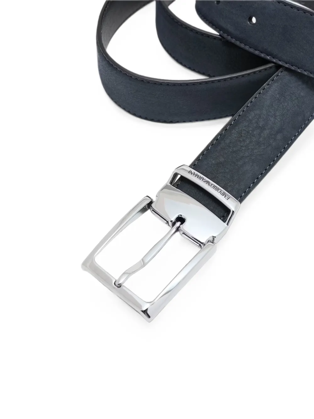 Emporio Armani logo-engraved leather belt Blauw