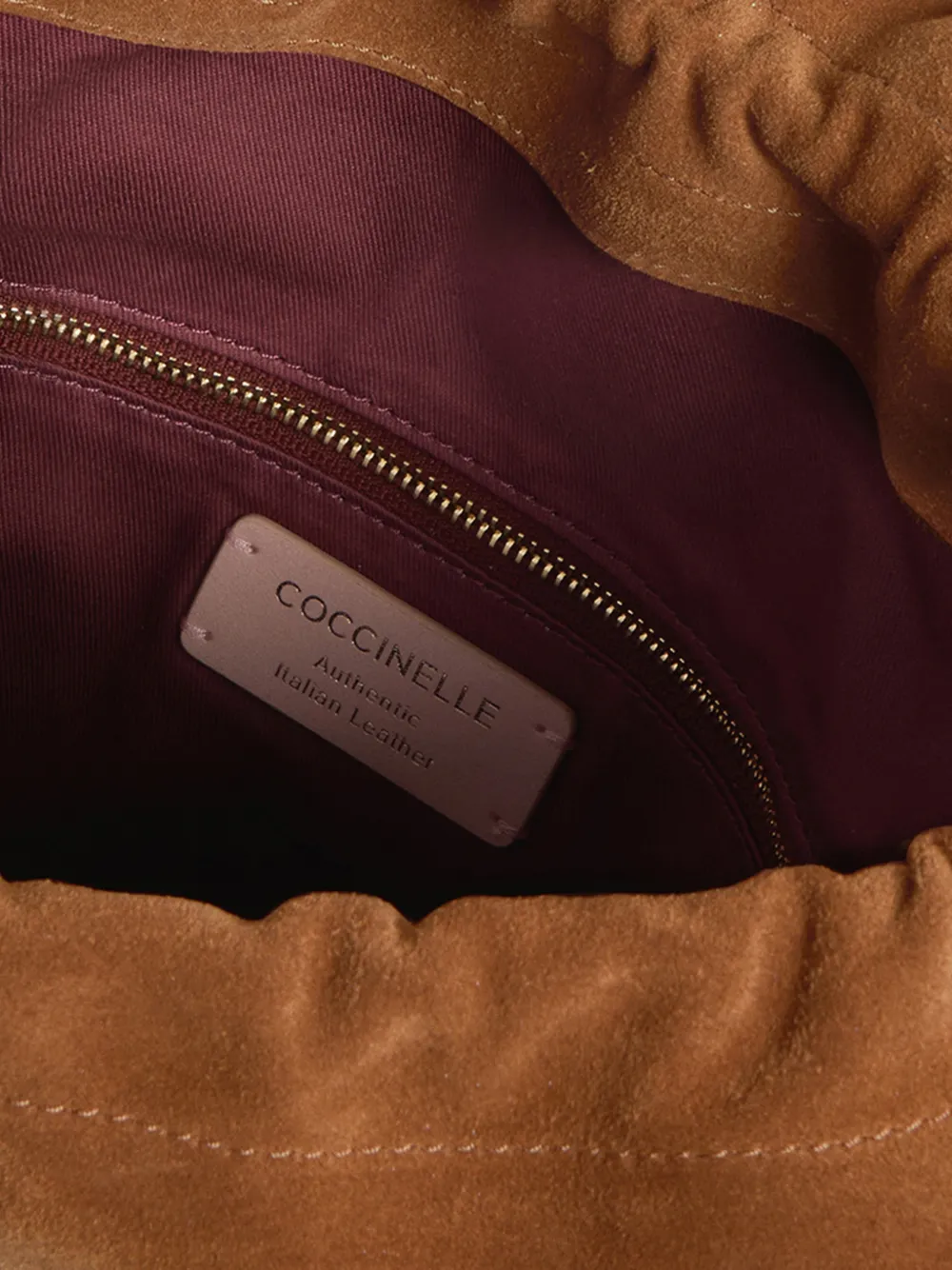 Coccinelle medium Lidia ruffled suede shoulder bag Bruin