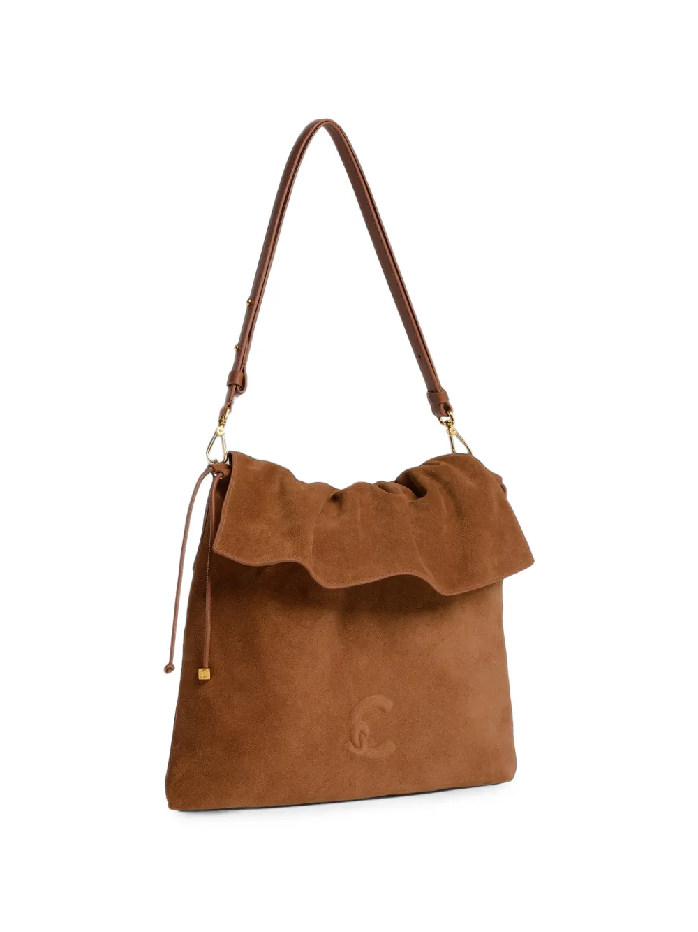 Coccinelle medium Lidia ruffled suede shoulder bag Bruin