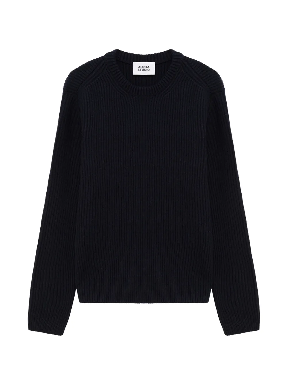 Alpha Studio Ribbed-knit Crew-neck Sweater In Black