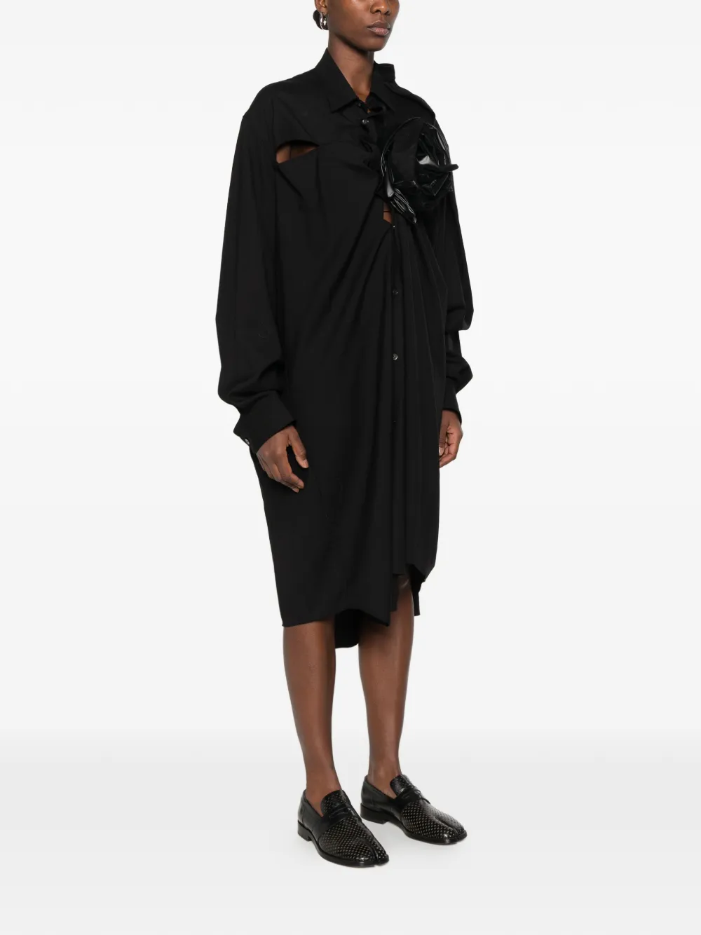 Junya Watanabe rose-appliqué cut-out midi dress Zwart