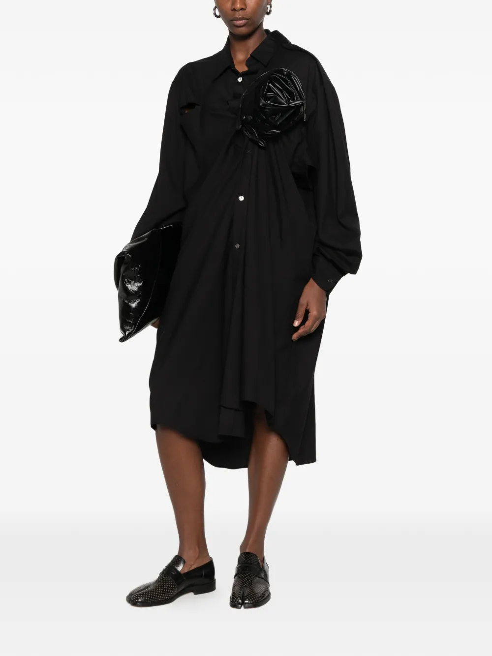 Junya Watanabe rose-appliqué cut-out midi dress Zwart