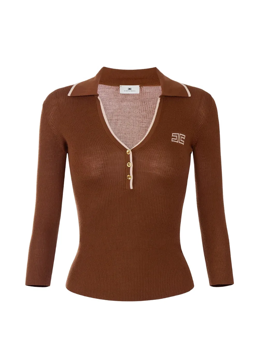 Elisabetta Franchi ribbed knit polo shirt - Marrone