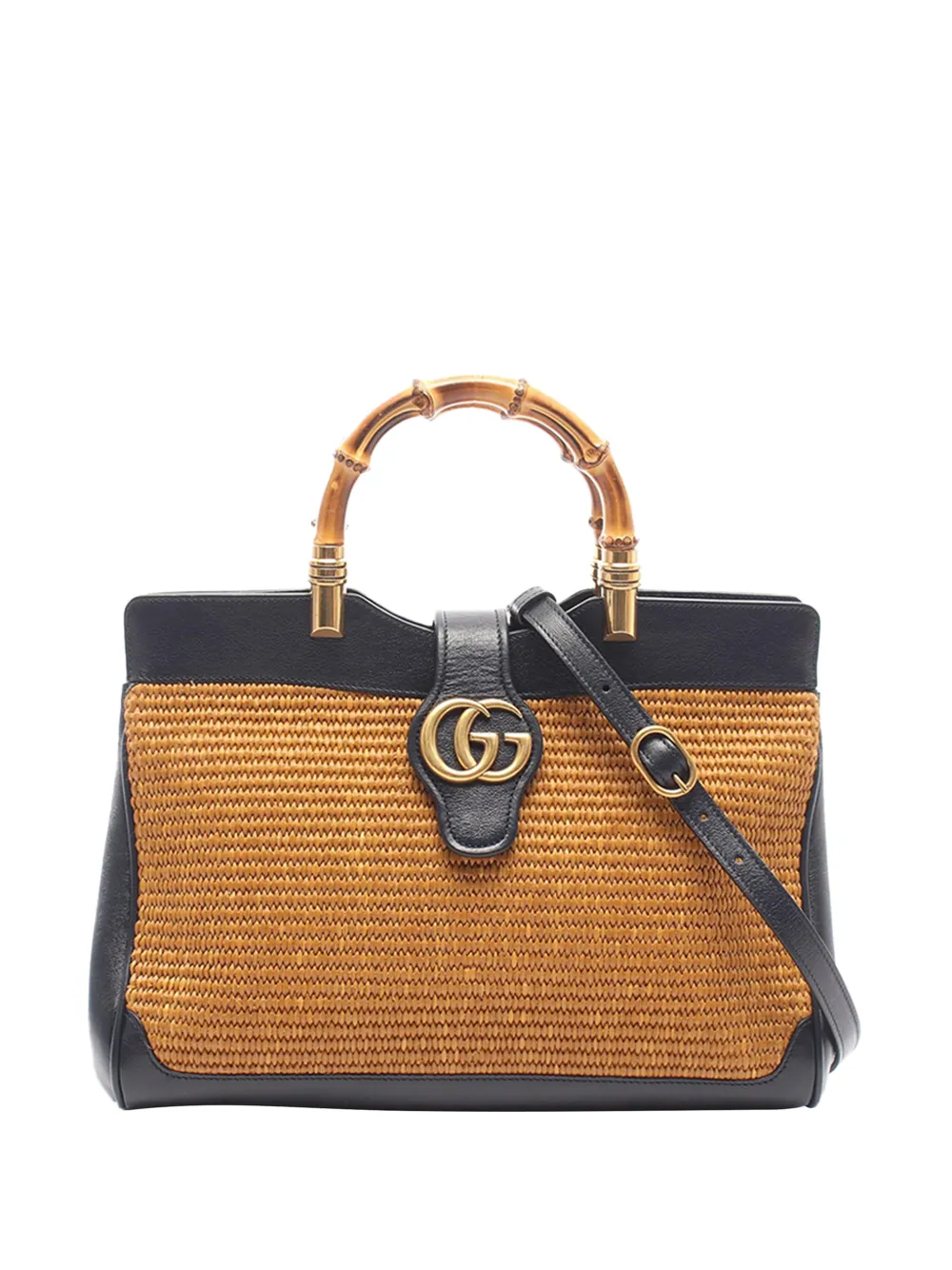Gucci Pre-Owned 2000-2015 Raffia Bamboo GG Marmont satchel - Brown