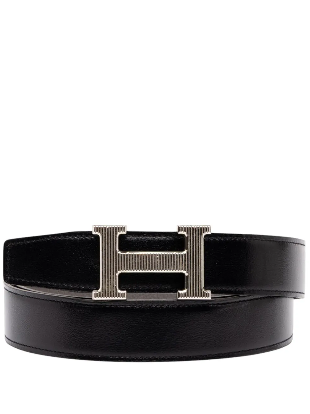 Pre-owned Hermes 2024 Swift And Togo Constance H Guillochee Reversible Belt In Black