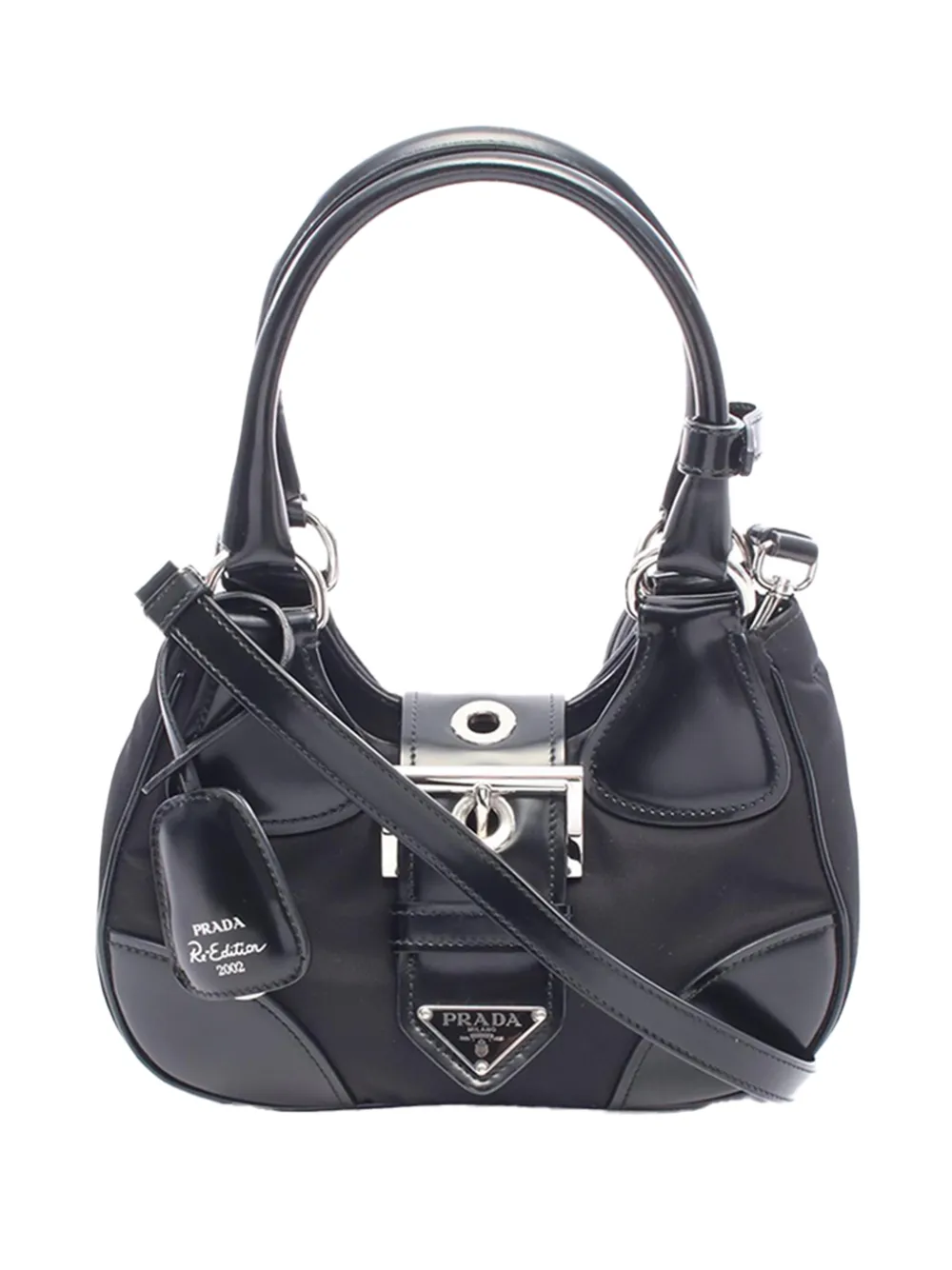 Prada Pre-Owned 2013-2026 Re Nylon and Shiny Calfskin Re Edition 2002 Moon satchel - Nero