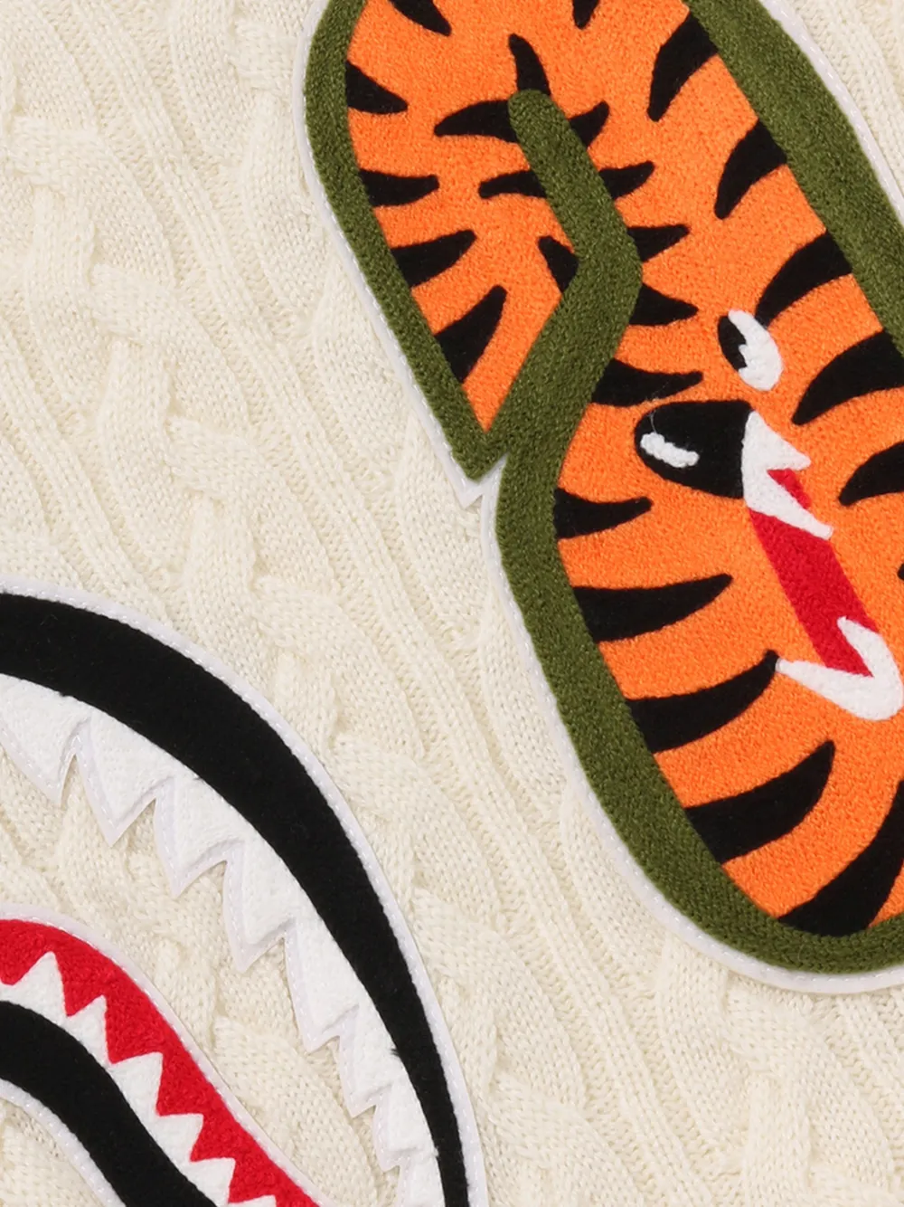 A BATHING APE Shark cable-knit hoodie Beige