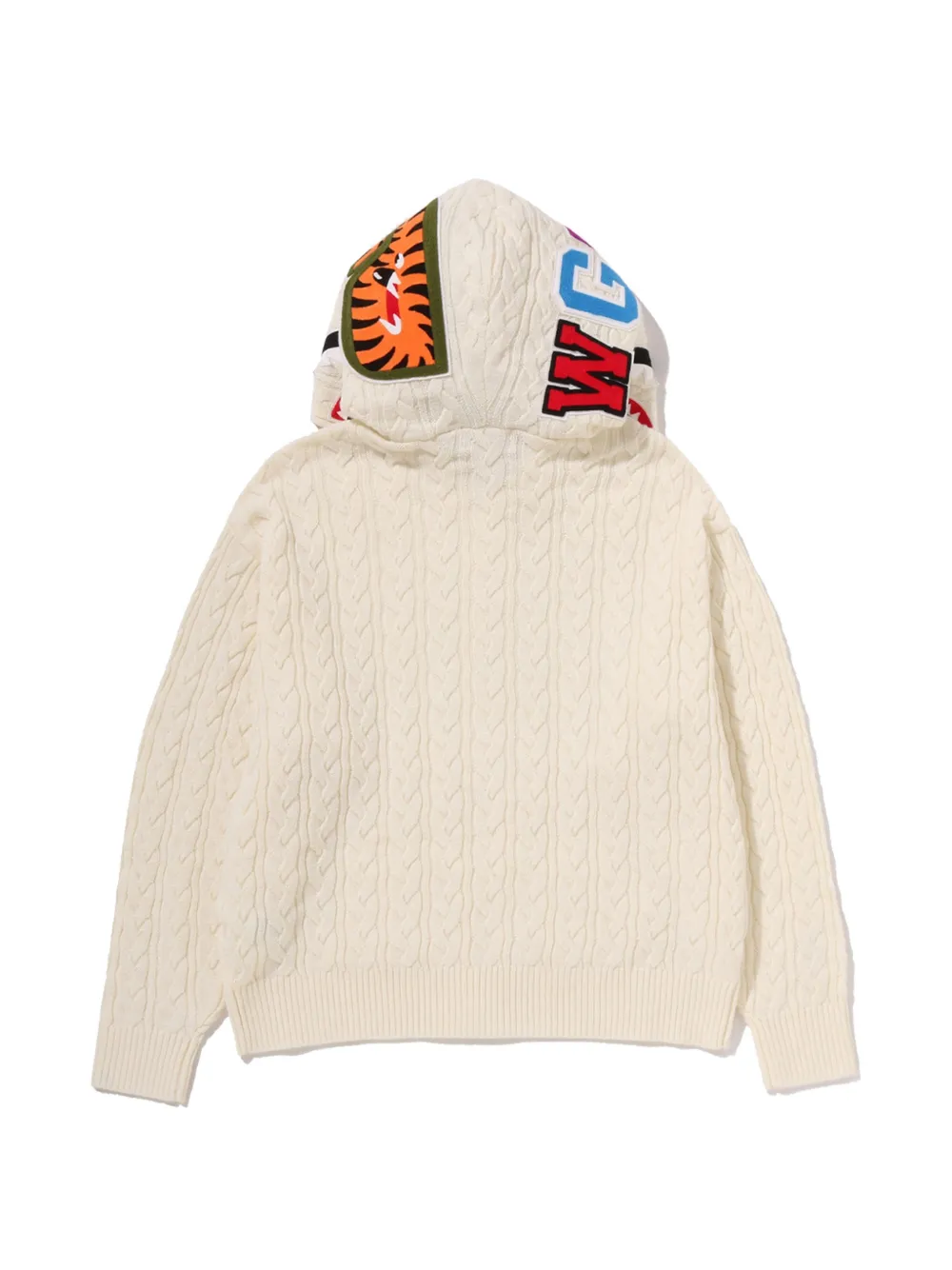A BATHING APE Shark cable-knit hoodie Beige