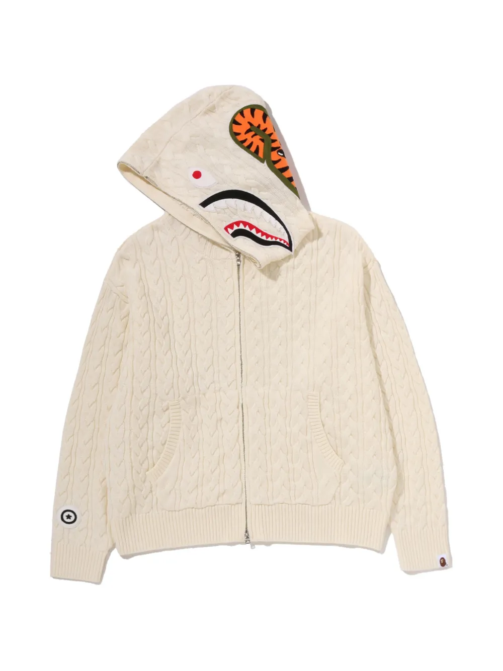 A BATHING APE Shark cable-knit hoodie Beige