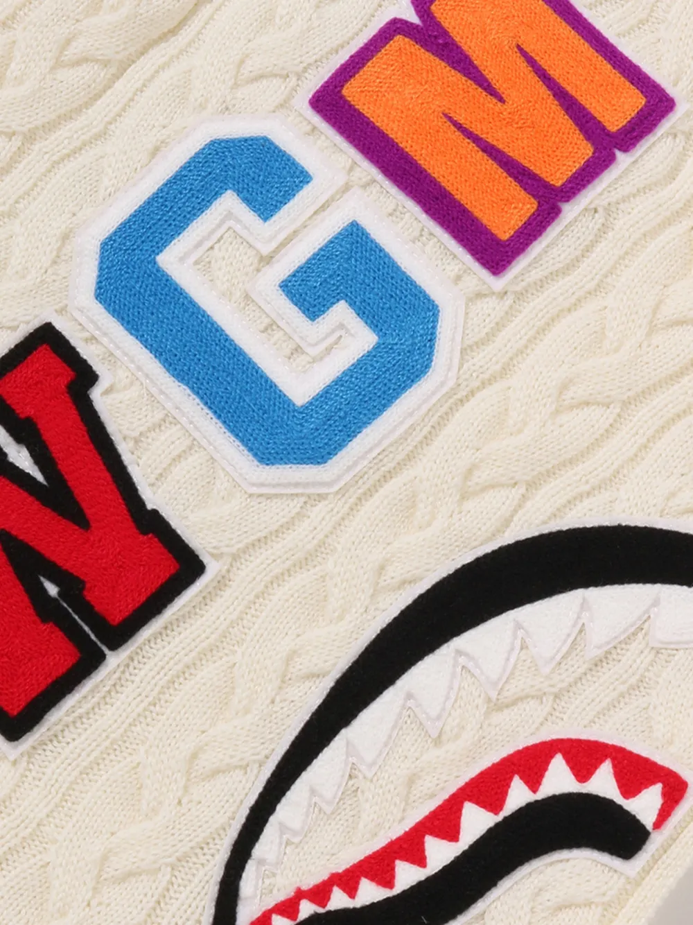 A BATHING APE Shark cable-knit hoodie Beige