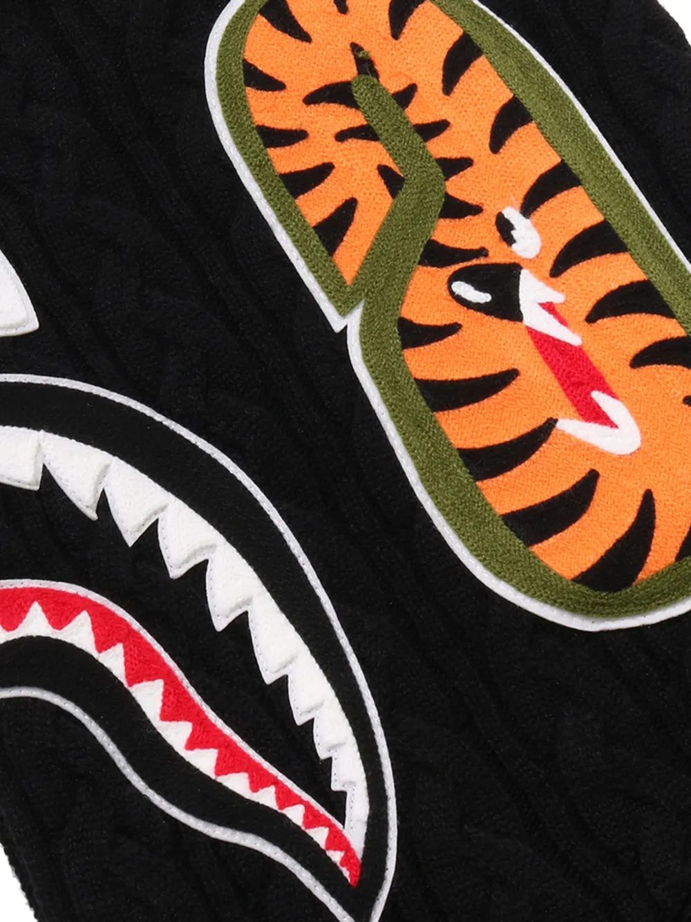 A BATHING APE Shark cable-knit hoodie Zwart