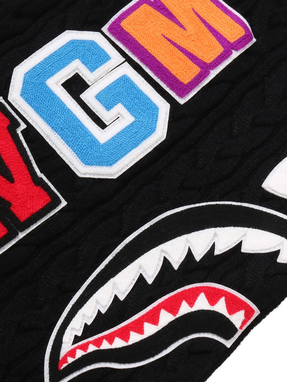 A BATHING APE Shark cable-knit hoodie Zwart